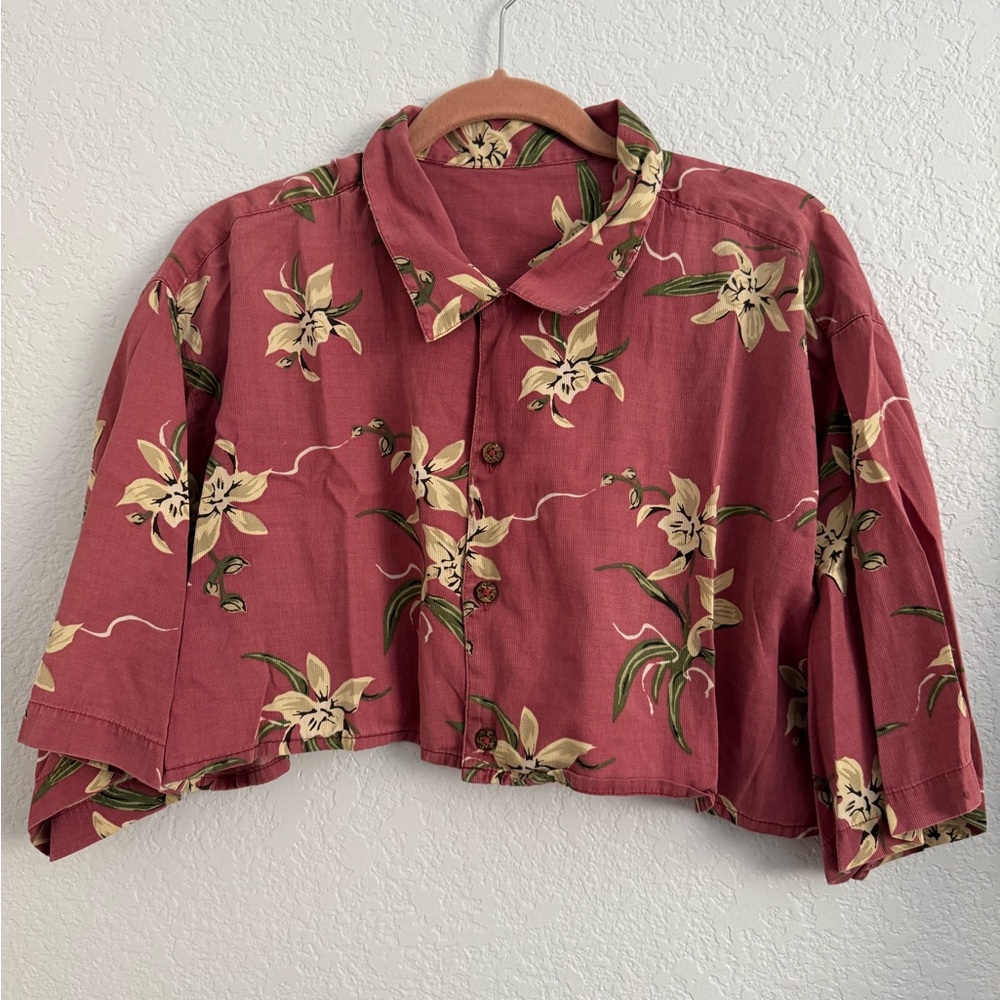 Vintage Hawaiian Button-Up Cropped Shirt